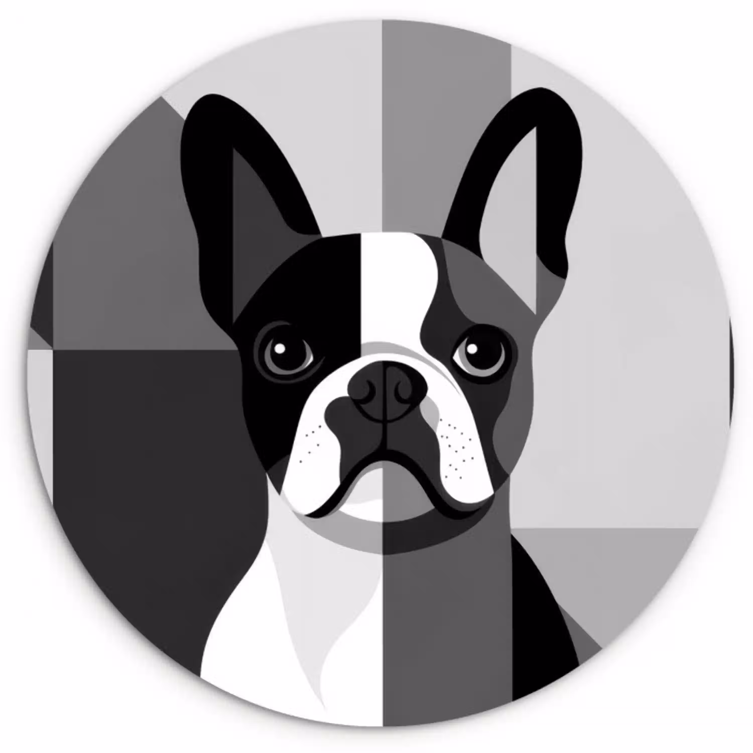 Buldog - Zwart - Abstract - Vlakken Wandcirkel kunststof plaat 5mm dik klein -3d
