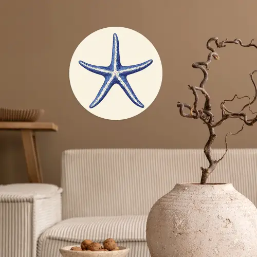 Blauwe zeester - Minimalistisch - Beige Wandcirkel behangsticker klein -sfeer1