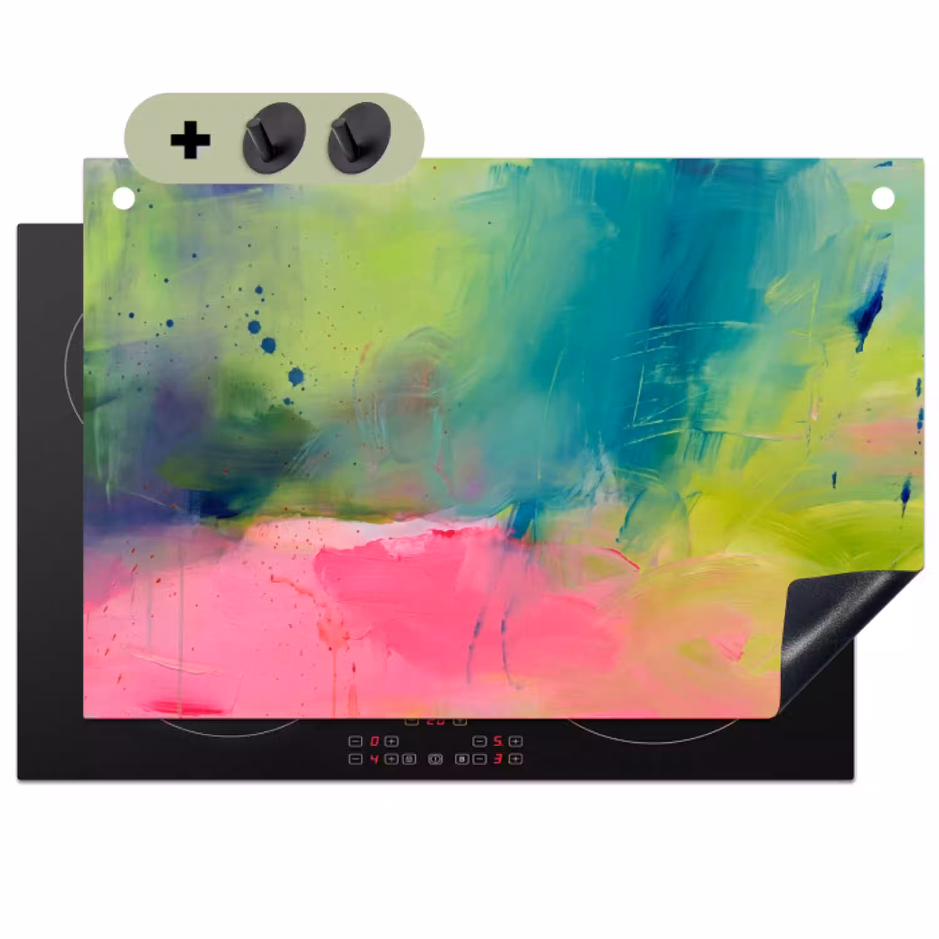 Abstract - Kleuren - Modern - Groen - Roze Inductie beschemer met haakjes klein -3d