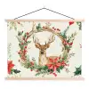 Kerstkrans - Hert - Hulst - Rood textielposter latten blank klein -3d