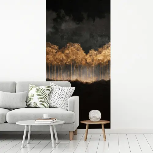 Gouden Bomen in Mistig Landschap fotobehang vinyl groot -woonkamer