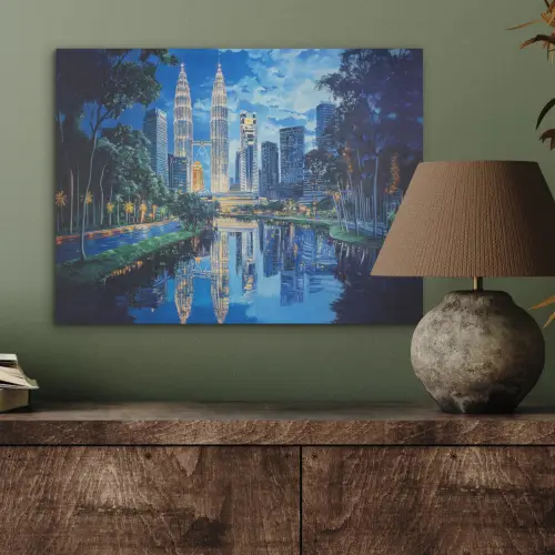 Stad Kuala Lumpur - Skyline - Wolkenkrabbers - Water PET vilt klein -sfeer2