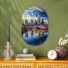 Zonsondergang Frankfurt - Stad - Skyline - Water Wandcirkel Ovaal Forex klein -sfeer2