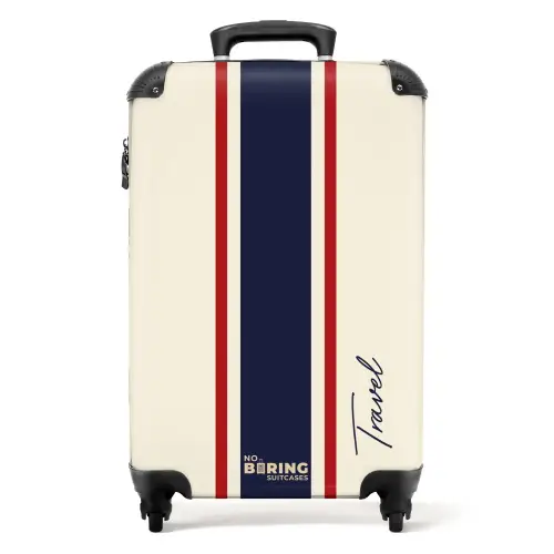 Crèmekleurige achtergrond met centrale tricolor baan en tekst Travel NBS - Handbagage koffer - Kinderen Unisex middel -productfoto_recht