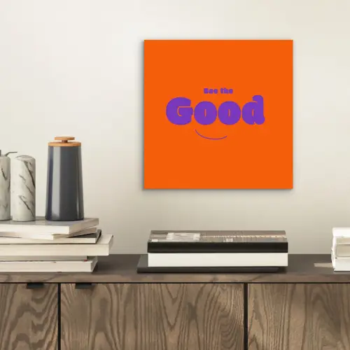 See the good - Paars - Oranje - Smiley aluminium wit klein -sfeer1
