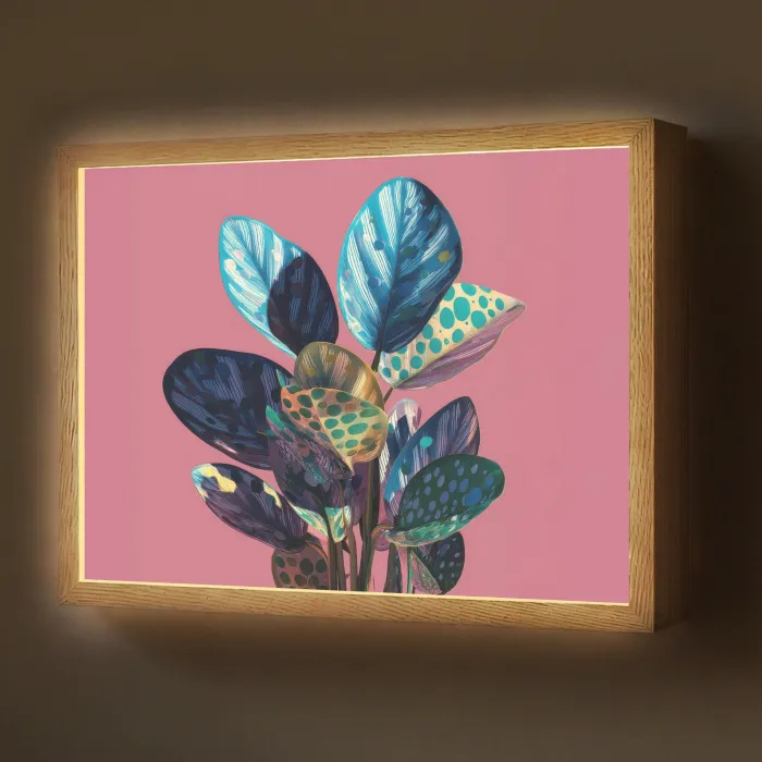 Plant - Bladeren - Stippen - Abstract Light Box met batterij (Wandlamp) middel -z3d_website