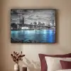 New York - Skyline - Stad - Blauw Textielframe zwart klein -sfeer1