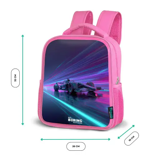 Neon - Raceauto - Lichtstrepen - Paars Kinderrugzak - Roze middel -productfoto_formaten