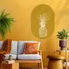 Lijnillustratie - Ananas - Bladkroon - Okergeel Wandcirkel Ovaal Glas middel -sfeer4