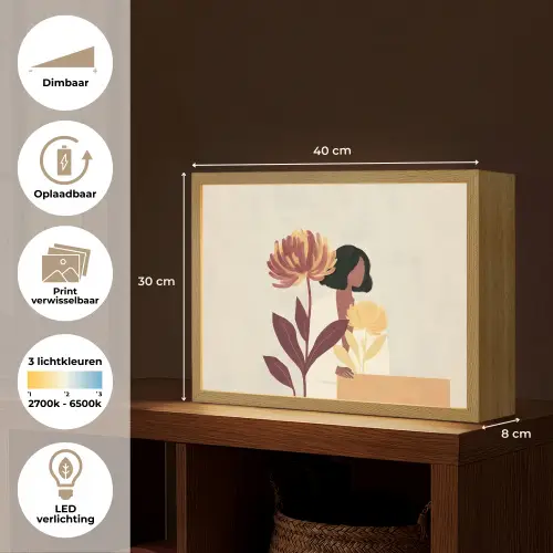 Vrouw - Minimalistisch - Bloem Light Box met batterij (Wandlamp) middel -USP_websiteoverzichtNL