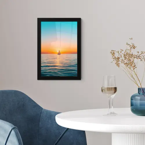 Zee - Zeilboot - Zonsondergang fotolijst zwart zonder passe partout klein -sfeer4