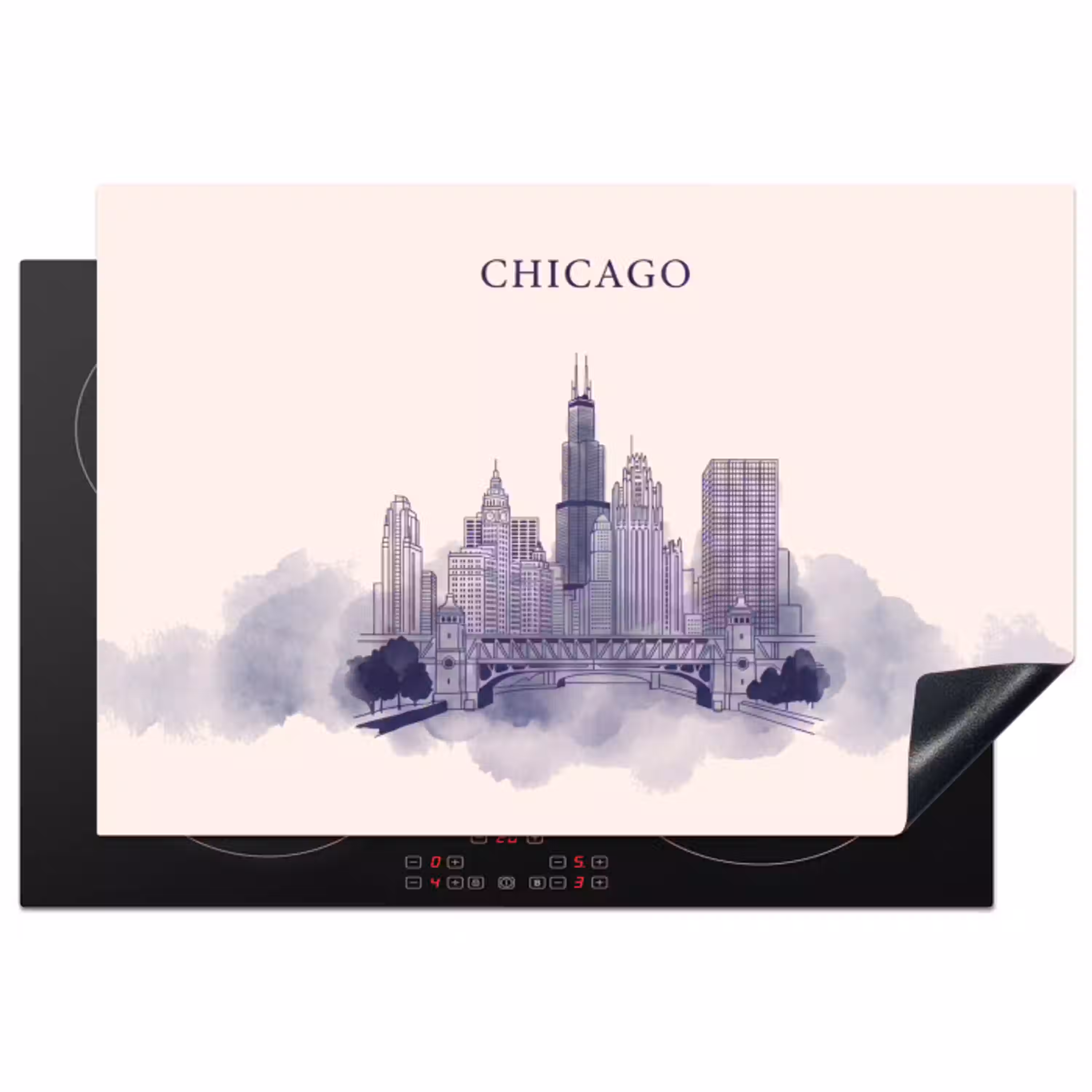 Stad - Skyline - Architectuur - Lijntekening - Blauw Inductie beschermer vinyl 3mm klein -3d