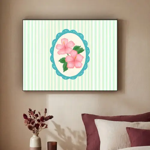 Bloemen - Ovaal - Strepen - Groen Textielframe - compleet frame klein -sfeer1