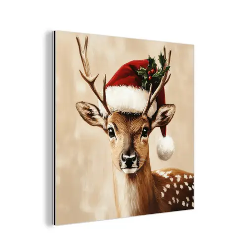 Kerst - Hert - Gewei - Rood aluminium wit klein -3d