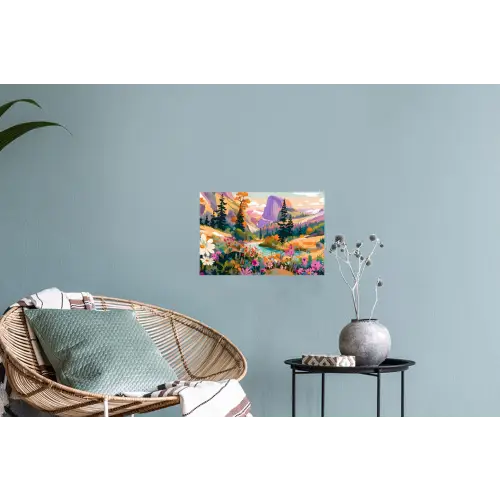 Rivier - Vallei vol bloemen - Levendig Muursticker klein -plant