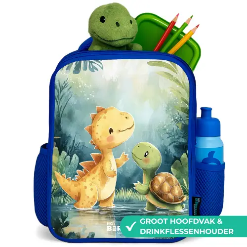 Dino - Schildpad - Jungle Kinderrugzak - Blauw middel -inhoud_NL