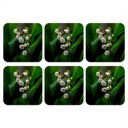 Bloemen - Wit - Bladeren - Lelietjes onderzetter kurk middel -3d