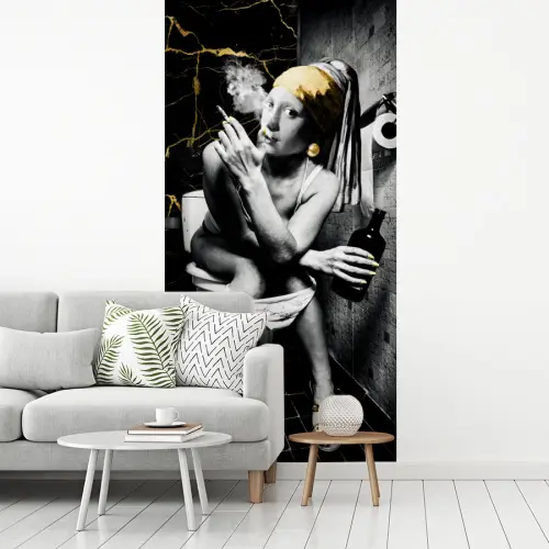 Marmerlook - Meisje met de parel - Sigaretten - Toilet - Goud - Kunst - Oude meesters fotobehang vinyl groot -woonkamer