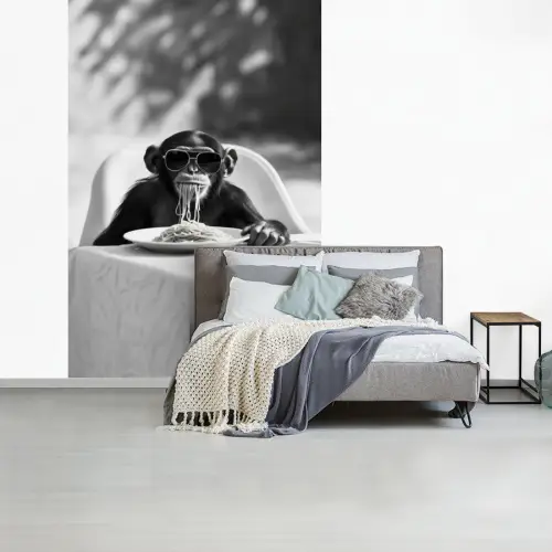 Aap - Spaghetti - Zonnebril - Zwart wit - Cool - Dier fotobehang vinyl groot -slaapkamer