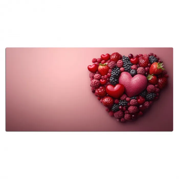 Fruit - Hartjes - Aardbeien - Frambozen - Bosbessen Muismat XXL klein -3d_leeg