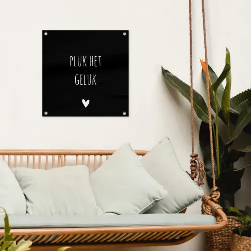 Quote - Spreuken - Pluk het geluk tuinposter los doek klein -sfeer7