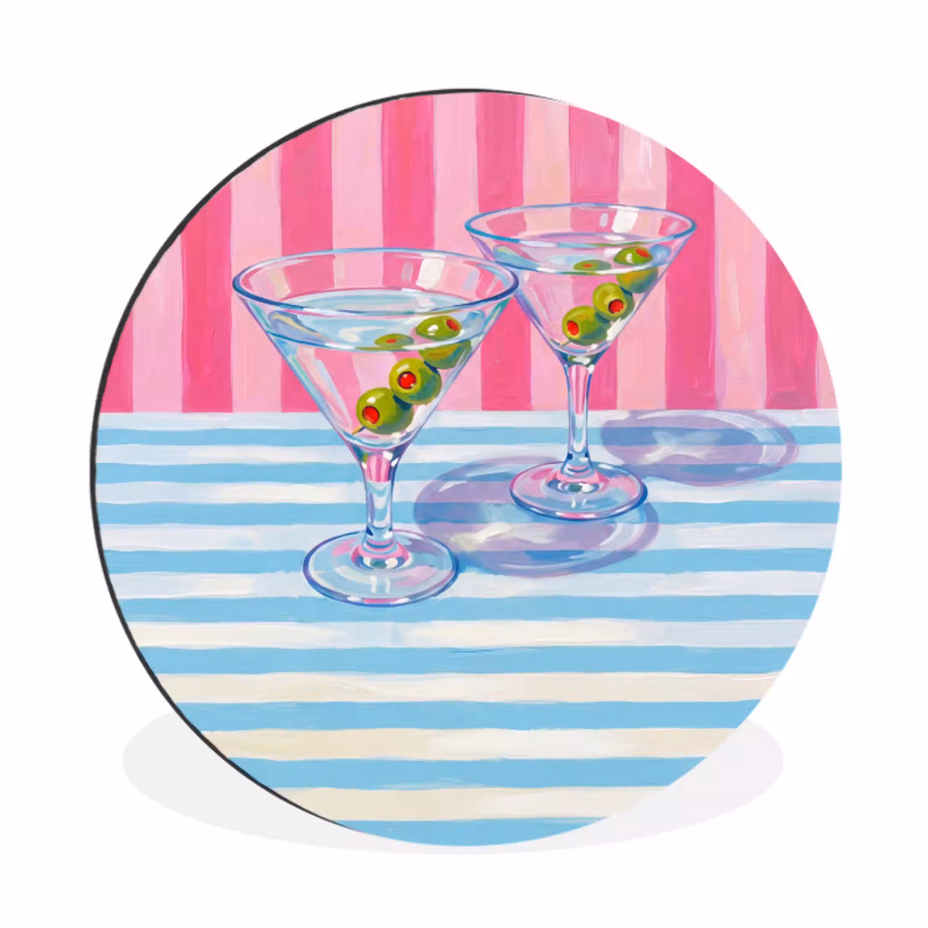 Cocktail - Olijven - Kunst - Modern - Roze Wandcirkel aluminium klein -3d