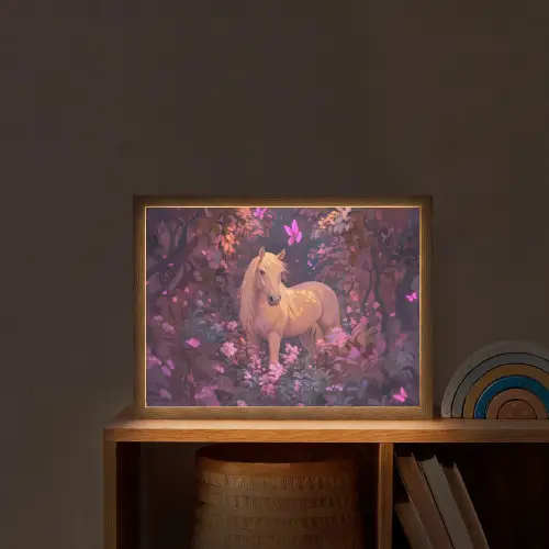 Paard - Bloemen - Paars - Vlinder Light Box met batterij (Wandlamp kind) middel -sfeer1_kind