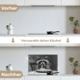 Wasbeer - Cute - Pasta - Tafelkleed - Zwart - Wit keuken achterwand spatscherm klein -voor_na_DE
