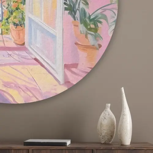 Roze - Buiten - Verf Akoestische PET Vilt - Rond klein -sfeer5_closeup