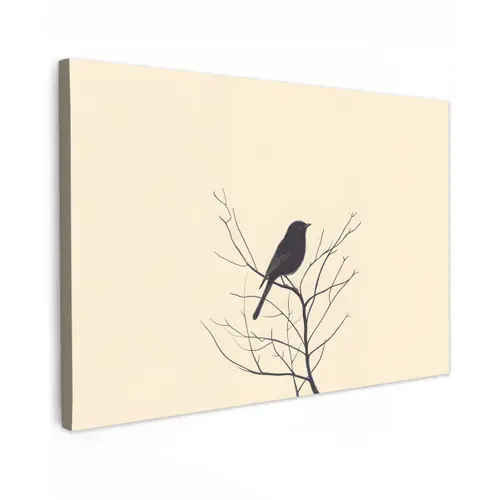 Vogel - Zwart - Tak - Minimalistisch canvas 2cm klein -z3d