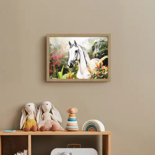 Paard - Wit - Bos - Bloemen - Planten Light Box met batterij (Wandlamp kind) middel -sfeer2_kind