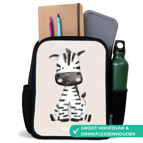 Zebra portrettekening met beige achtergrond Rugzak - Zwart middel -inhoud_NL