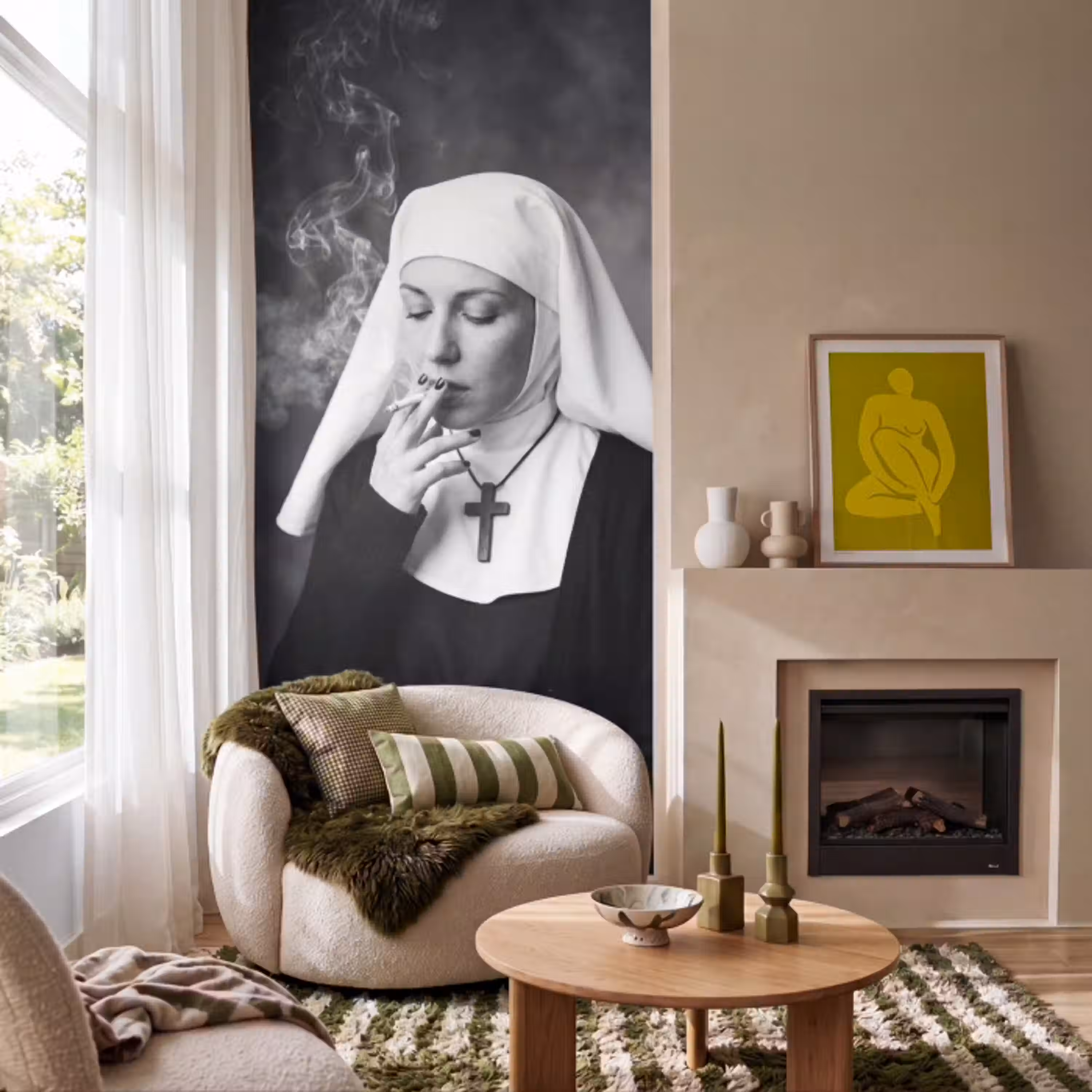 Non - Roken - Portret - Zwart - Wit - Rebels Behang Vlies klein -sfeer2
