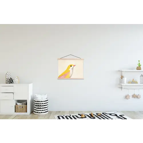 Vogel - Minimalistisch - Geel textielposter latten blank klein -kinderkamer