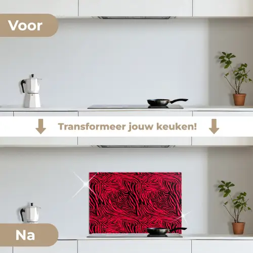 Zebra - Zwart - Roze - Neon keuken achterwand spatscherm klein 900 -voor_na_NL