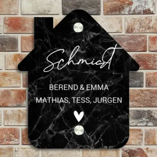 Zwarte marmer - Sierlijk Naambord Huisje klein -sfeer6