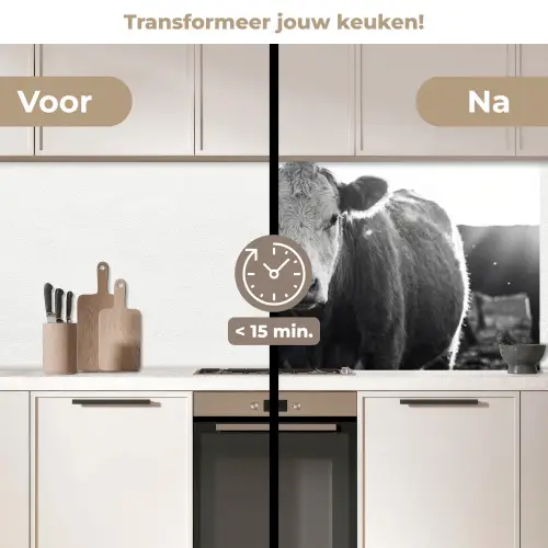 Koeien - Zwart - Wit keuken achterwand 2 middel -voor-na2_NL