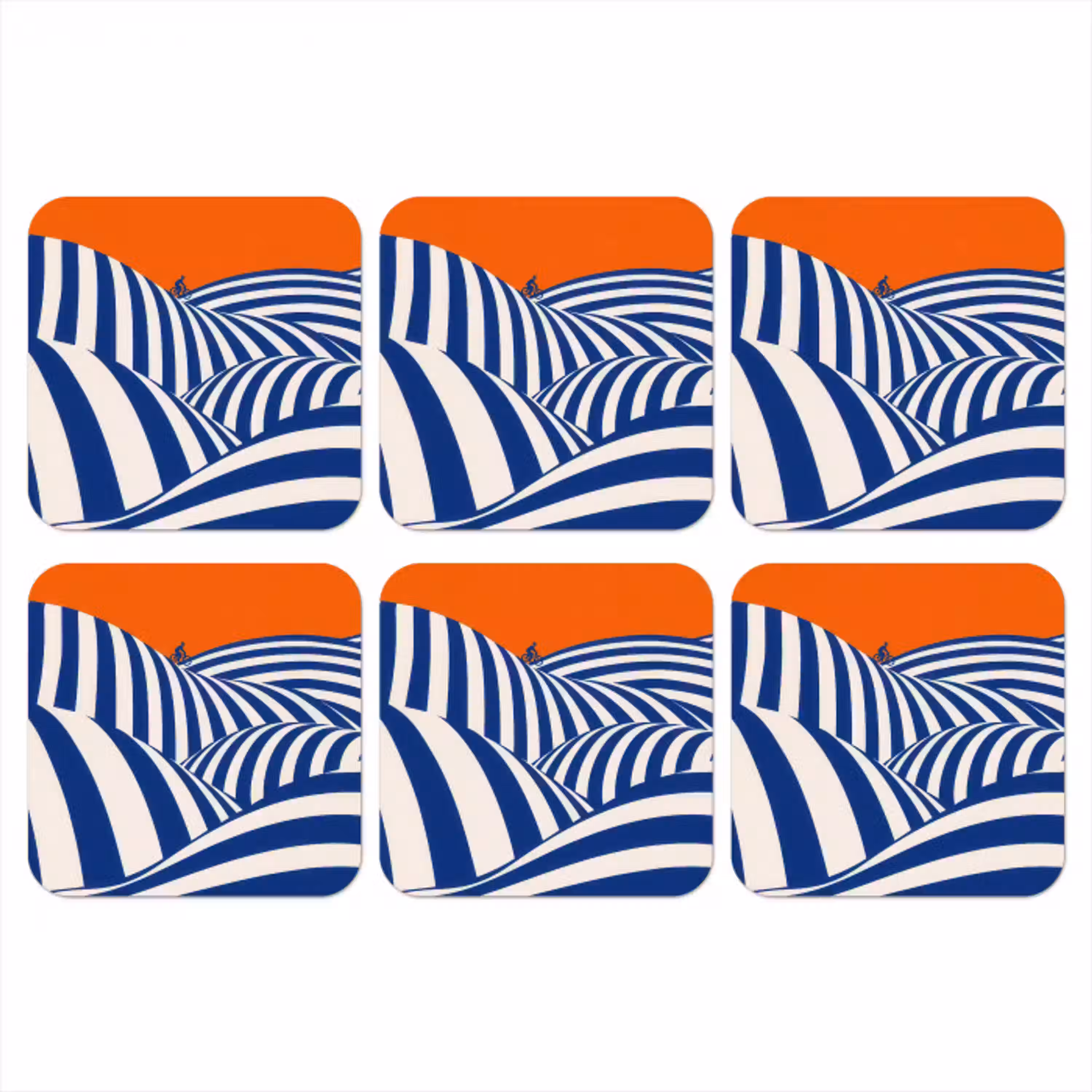 Fietser - Heuvels - Strepen - Blauw onderzetter kurk middel -3d