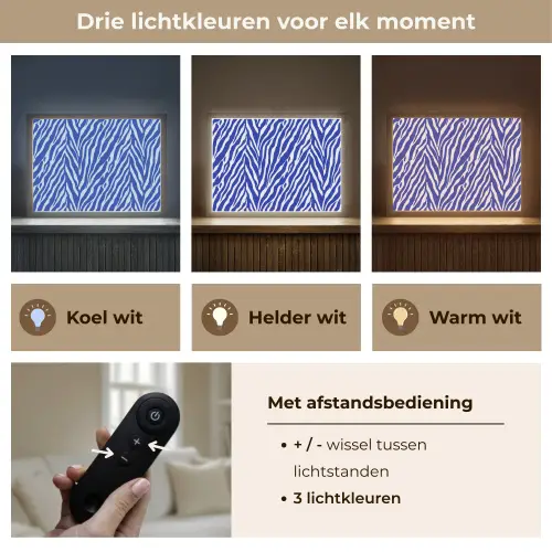 Zebra - Patroon - Kobalt - Blauw Light Box met batterij (Wandlamp) middel 907 -USP_lichtkleurNL