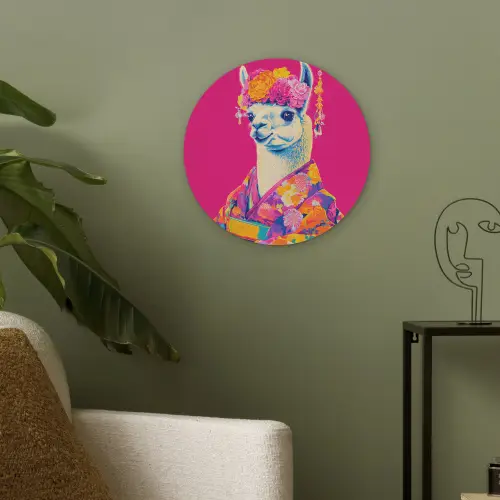 Lama - Kimono - Bloemenkrans - Felroze Akoestische PET Vilt - Rond klein -sfeer2