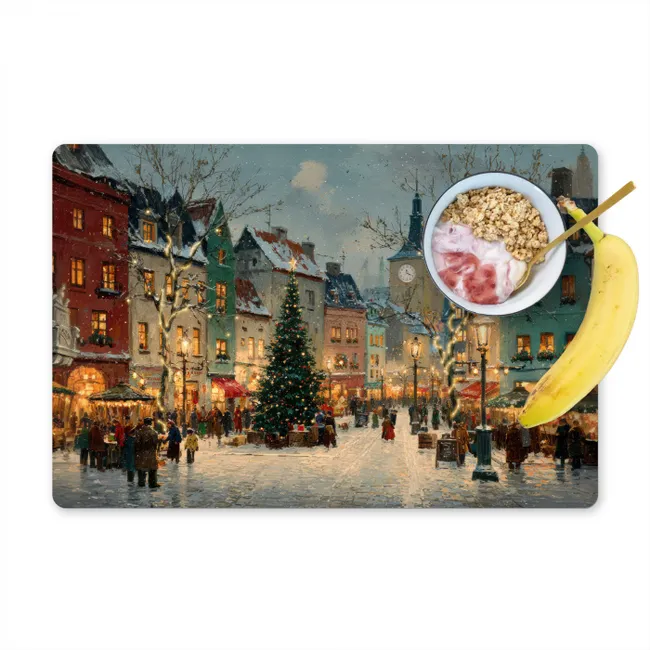 Kerstsfeer - Stadsplein - Kleurrijk Placemat vinyl groot -zzzproduct_Kitchenyeah-website