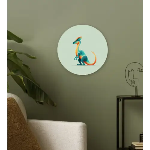 Staart - Dino - Minimalistisch - Blauw Wandcirkel kunststof plaat 5mm dik klein -sfeer3