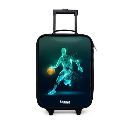 Basketbalspeler in neon dribbelactie Kinderkoffer - Zwart klein -3d