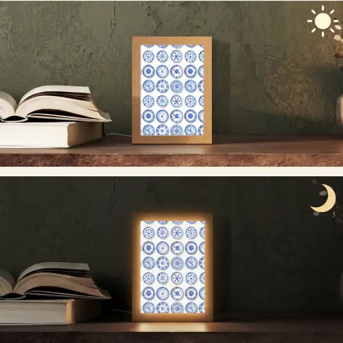 Borden - Bloemen - Patroon - Blauw Light Box met kabel (Tafellamp) klein 925 -sfeer3
