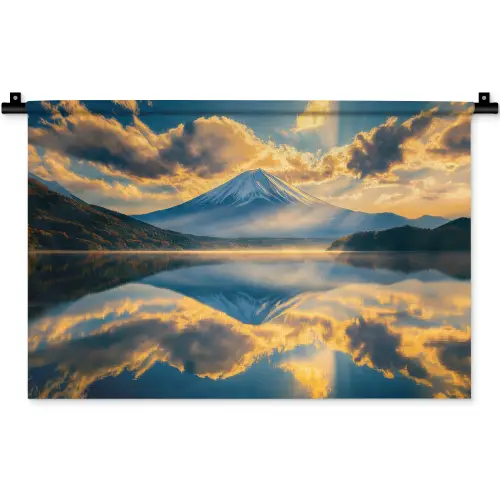Berg - Rivier - Zonsondergang Wandkleed katoen klein -zz3d