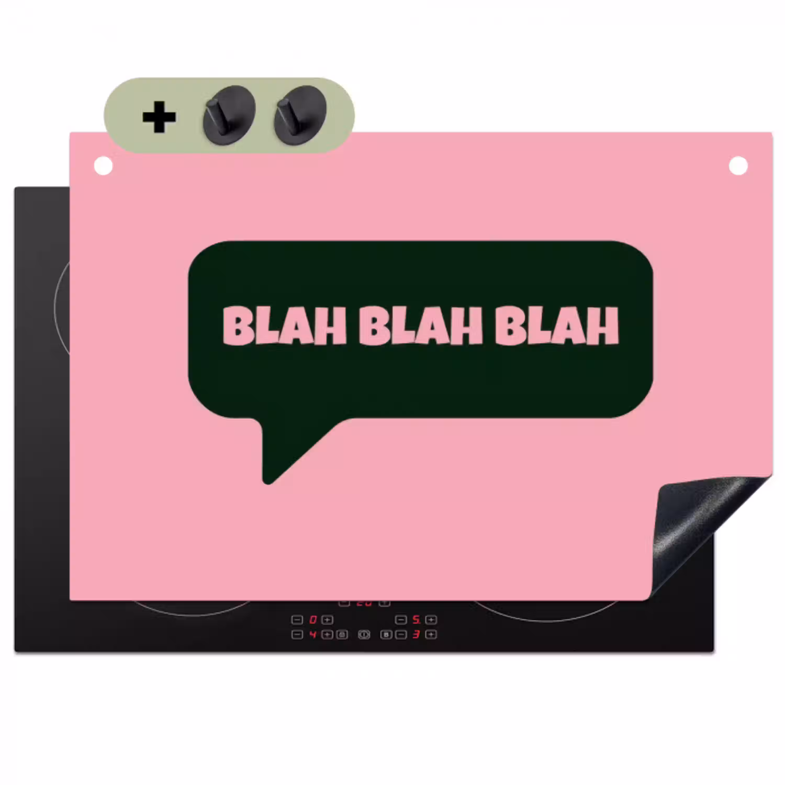 Roze - Tekstwolk - Groen - BLAH BLAH BLAH Inductie beschemer met haakjes klein -3d
