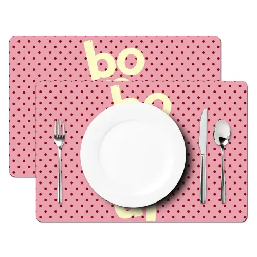 Bonjour - Stippen - Roze- Geel Placemat vinyl groot -zzsfeer2_Kitchenyeah-website