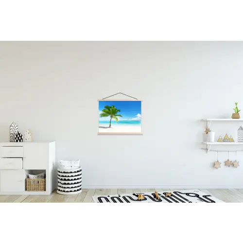 Palmboom - Strand - Zee - Zomer textielposter latten blank klein -kinderkamer
