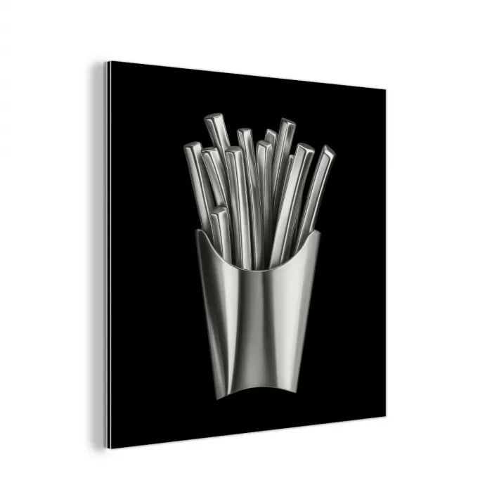 Frietjes - Futuristisch - Zilver aluminium wit klein -3d