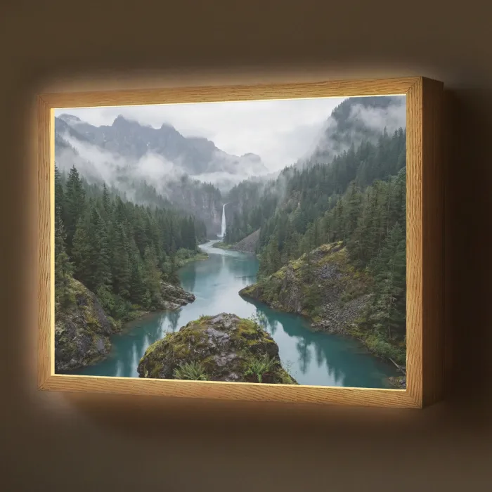 Waterval - Bomen - Bergen Light Box met batterij (Wandlamp) middel -z3d_website